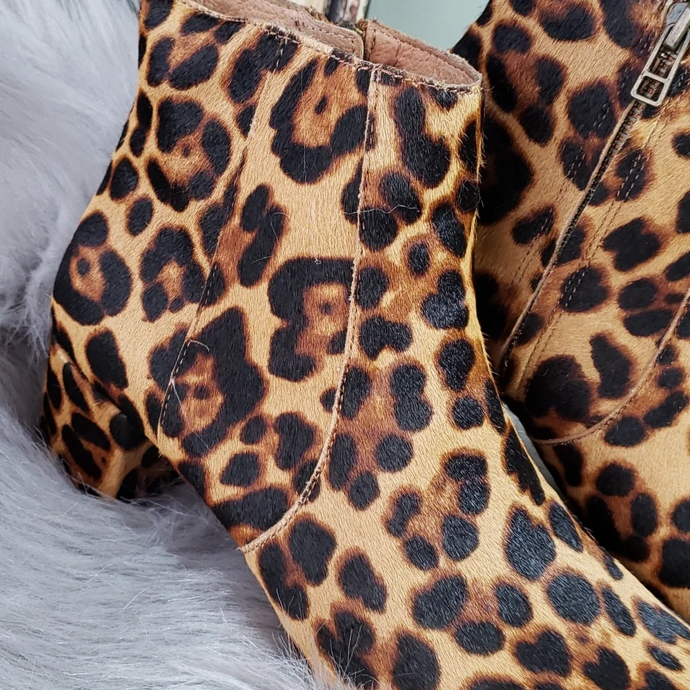 Madewell Leopard Calf Skin Leather Booties size 8 - Picture 2 of 6